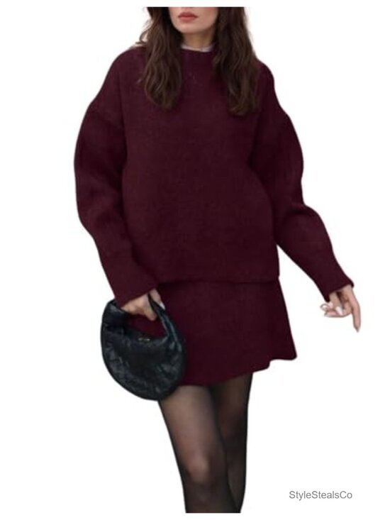 Other - Loose Fit Sweater Skirt Set 2 Piece Knitted Mini Skirt Outfit